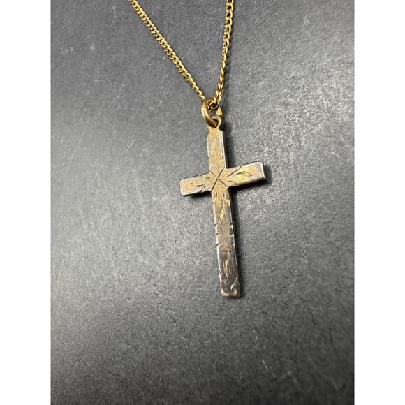 Vintage 1/20 12k GF chain With Etched Cross Pendant Chain Link Necklace 18" - Picture 3 of 12